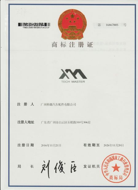 Chiny Guangzhou Tech master auto parts co.ltd Certyfikaty